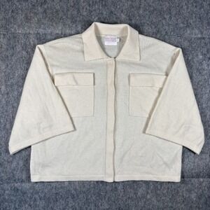 Brodie Cashmere Short Sleeve Women's Medium Collared Shirt Cream Tan Soft